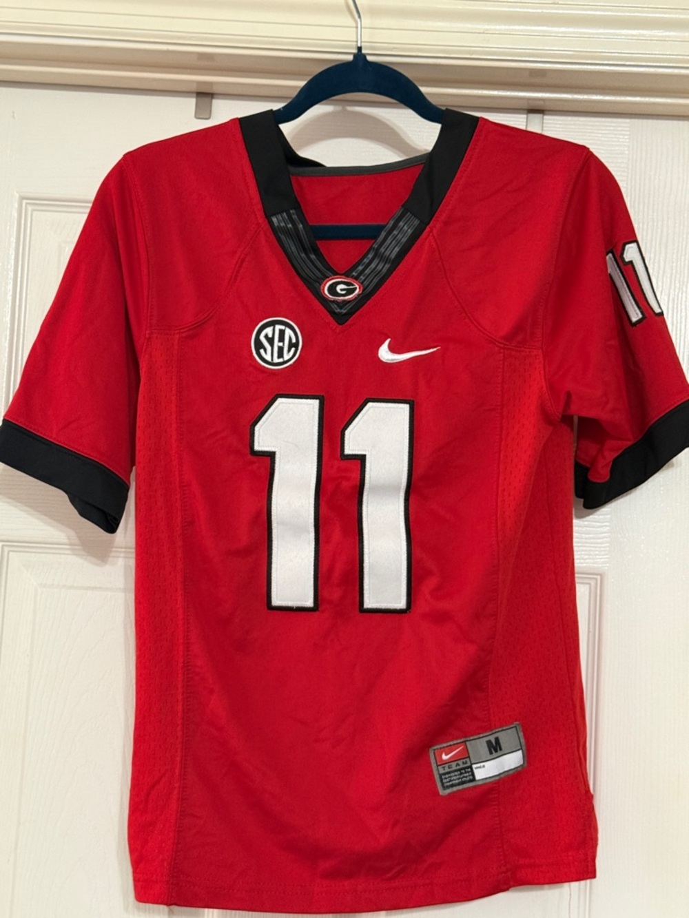 Nike Red and Black Football Jersey with White Numbers (#11)